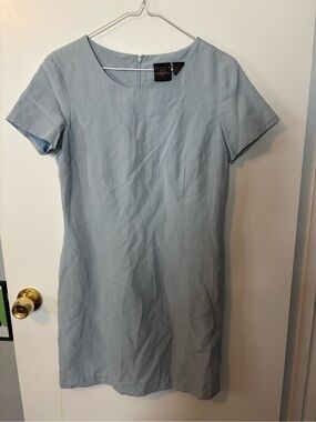 Vintage Tailor B. Moss Pale Blue Silk-Linen Shift Dress Women’s Size 8